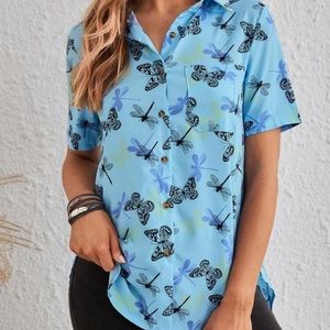 Blue butterfly shirt